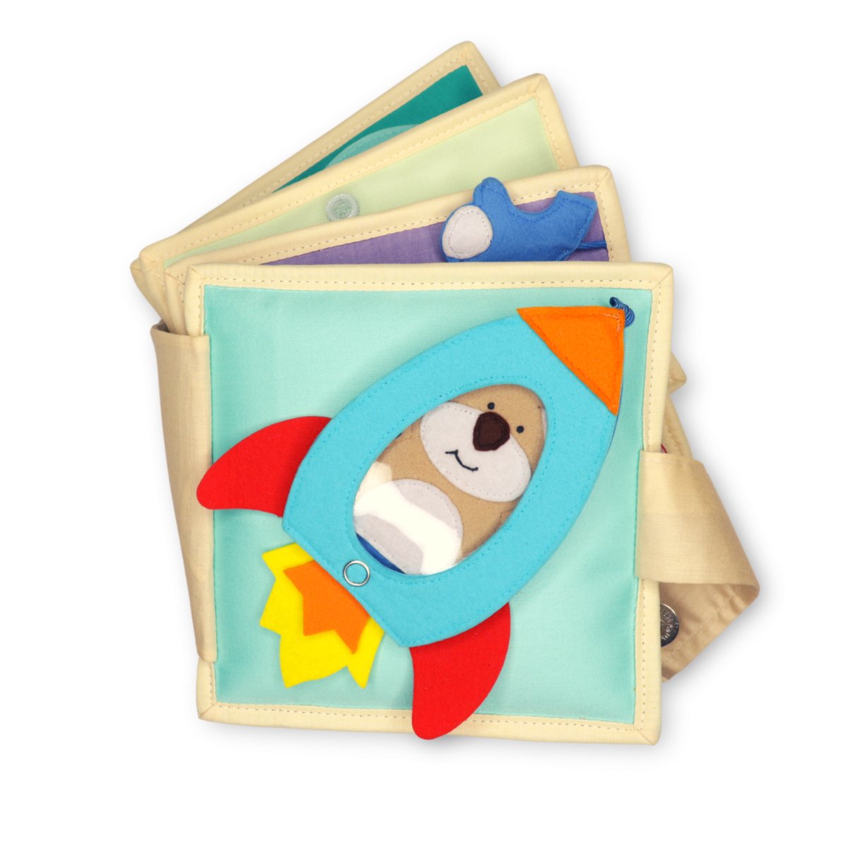 Mała Książeczka Manipulacyjna, Sensoryczna, Quiet Book marki Jolly Designs - Rakieta/ Jolly Designs