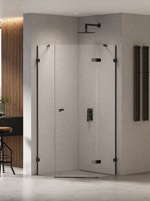 New Trendy Czarna kabina prysznicowa pięciokątna prawa 90x90 EXK-6291 Eventa Black Chrome