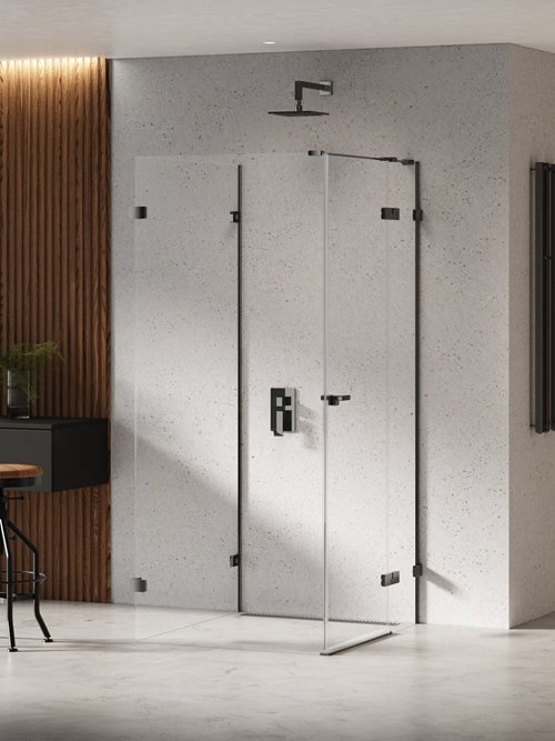 New Trendy Czarna kabina przyścienna z bocznym wejściem 100x80 EXK-6277 Eventa Black Chrome