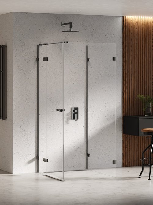 New Trendy Czarna kabina przyścienna z bocznym wejściem 90x90 EXK-6280 Eventa Black Chrome