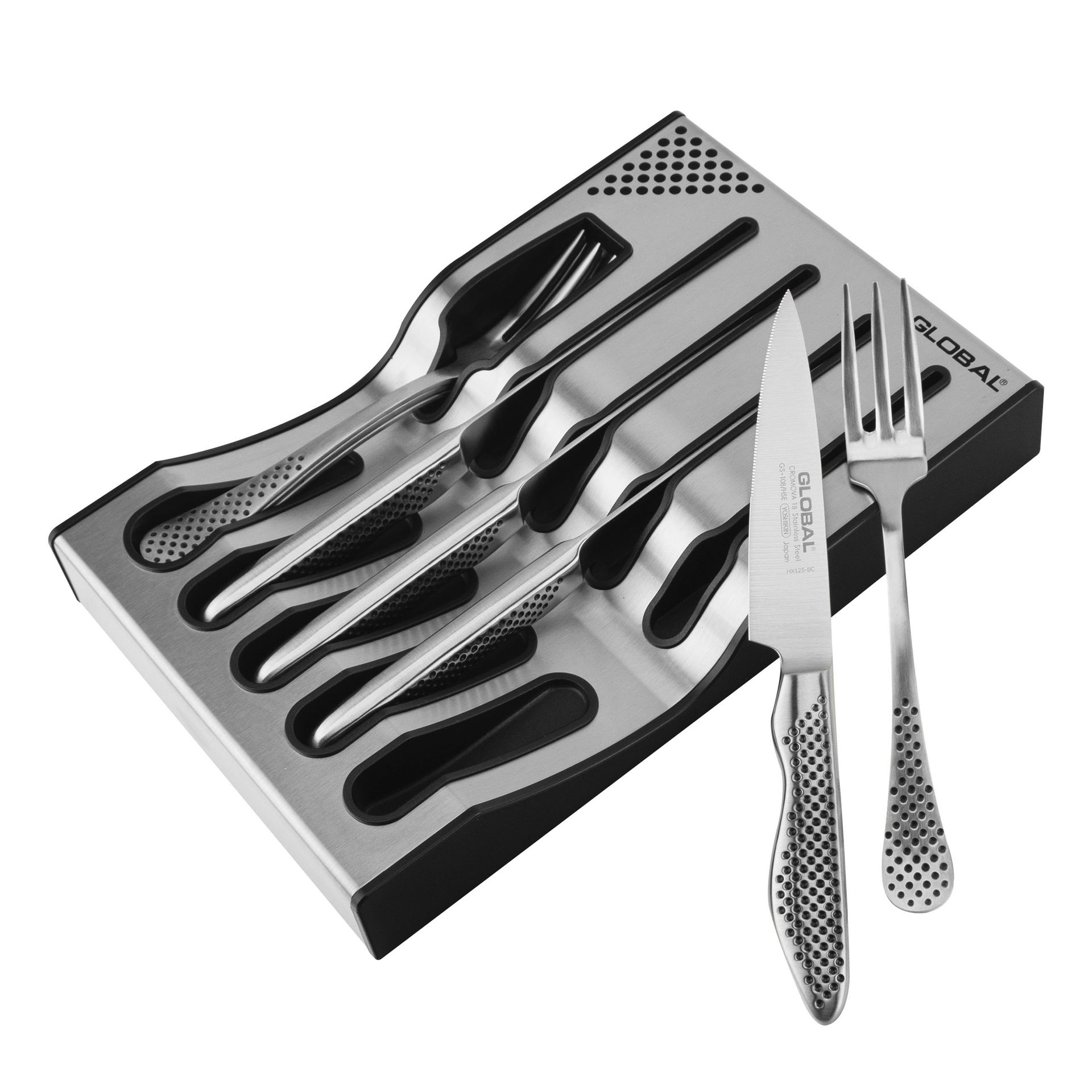 Zestaw noży do steków dla 4 osób z bazą Global Dock Steak Set