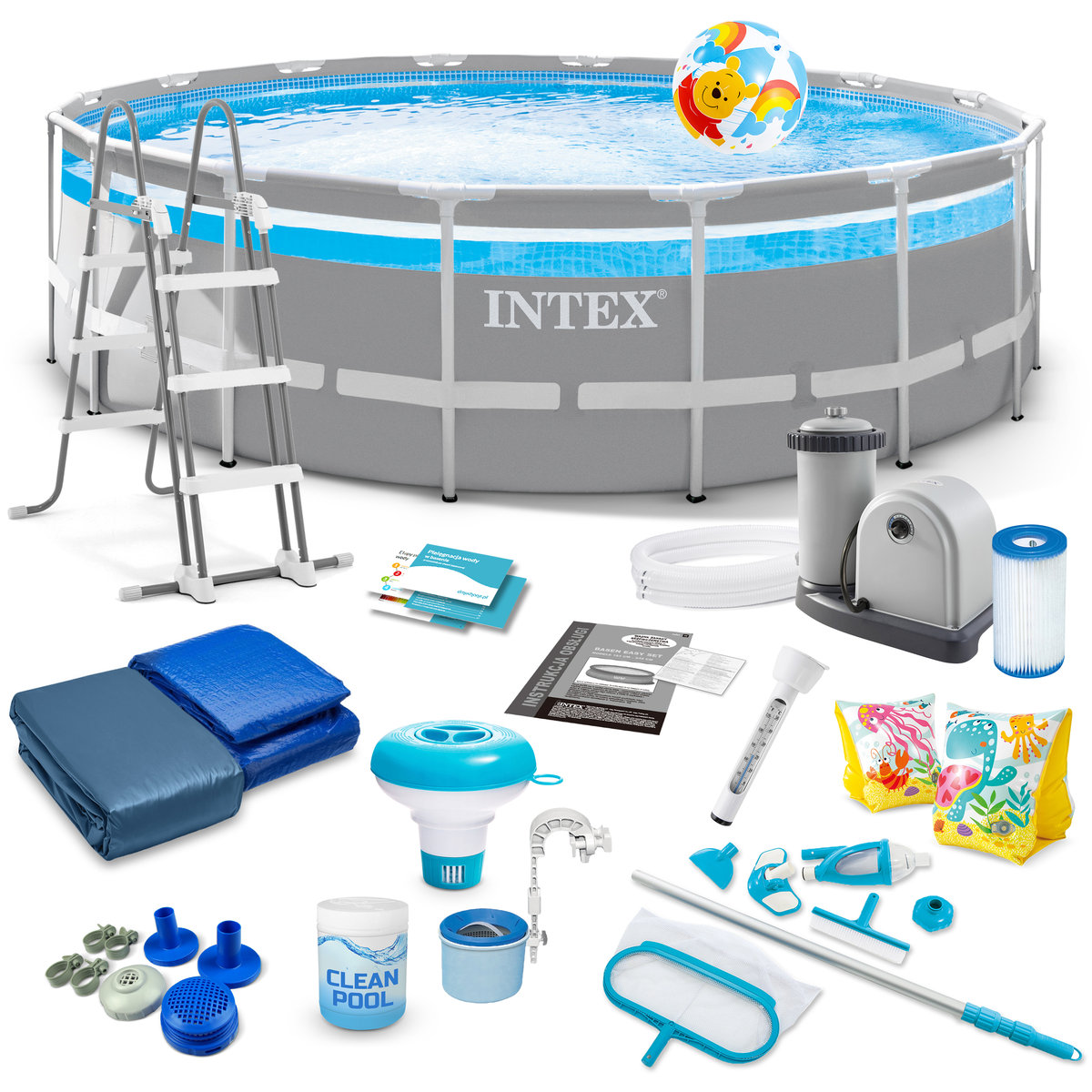 Basen ogrodowy stelażowy z pompą i pokrywą Intex 26730 488x122 cm zestaw 21w1