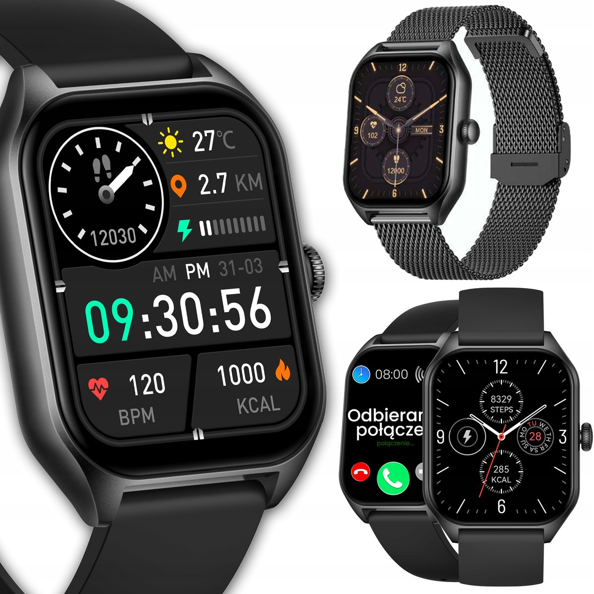 SMARTWATCH DAMSKI ROZMOWY MENU PL CIŚNIENIE PULS SMART WATCH SPORT ZDROWIE