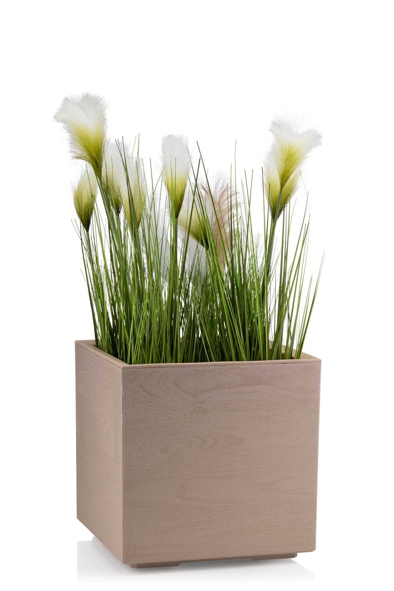 Nowoczesna Donica na Kółkach na Taras Balkon Kwietnik Imitacja Drewna 40x40cm Coffee Latte