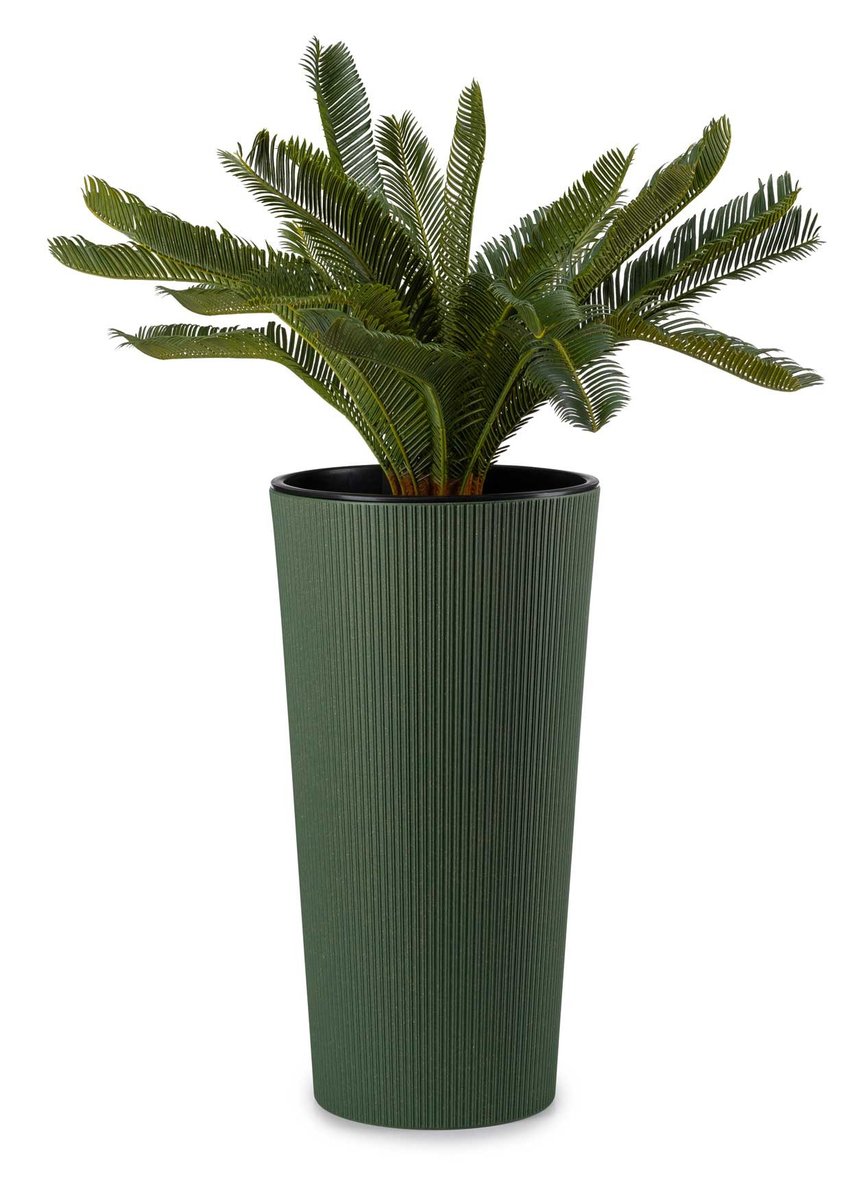 WYSOKA DONICA DONICZKA + WKŁAD do domu Ogrodu ZIELONA SLIM Kwietnik 57cm Prążki Osłonka Kwiaty Zioła