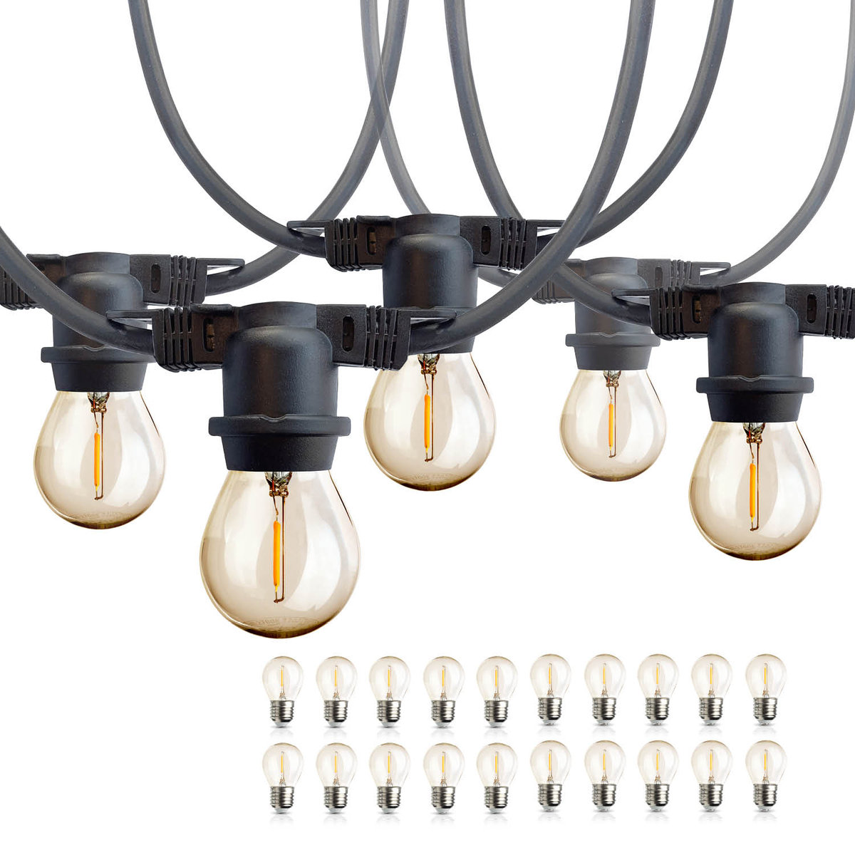 ZESTAW Girlanda ogrodowa BLOOM 10m + 20x żarówka LED E27 1,3W barwa ciepła