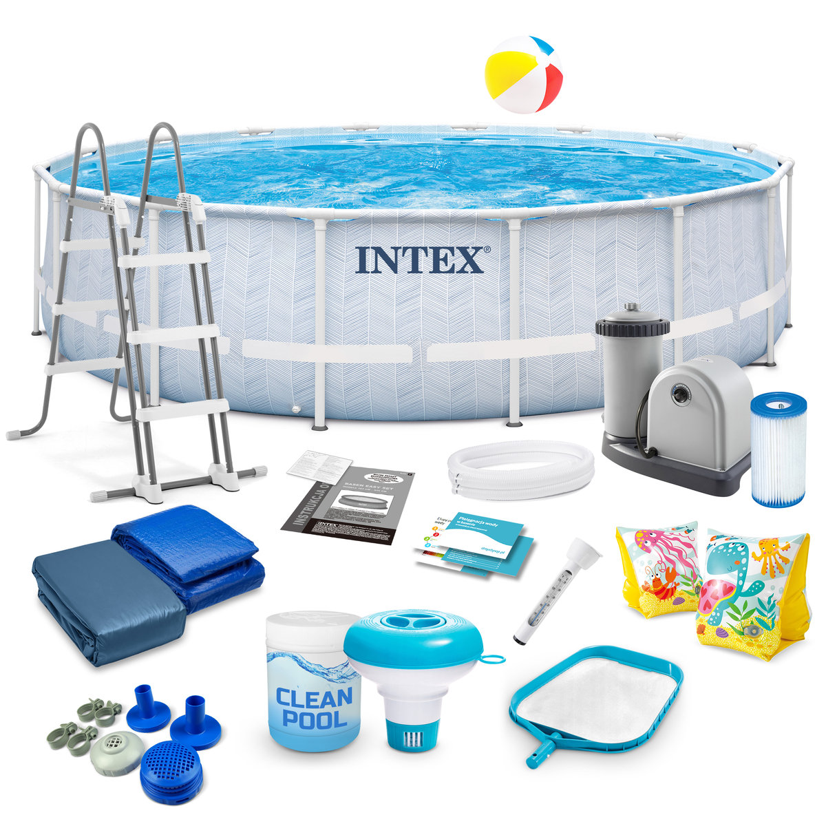 Basen ogrodowy stelażowy INTEX 488x122 zestaw czyszczący 18w1 26746
