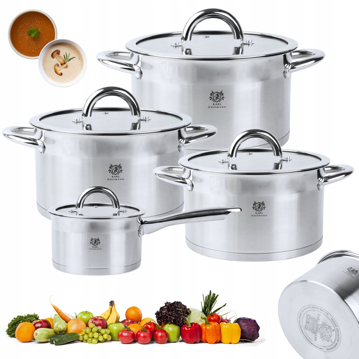 Zestaw Garnków Indukcja Gaz Komplet 8el Stal Nierdzewna 18/0 GRACE Garnki