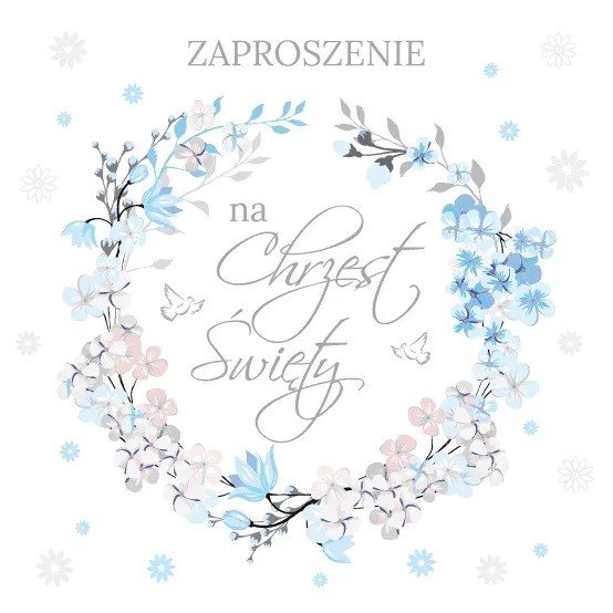 Zaproszenia na Chrzest białe, satynowe zestaw 10 szt. ASZP48
