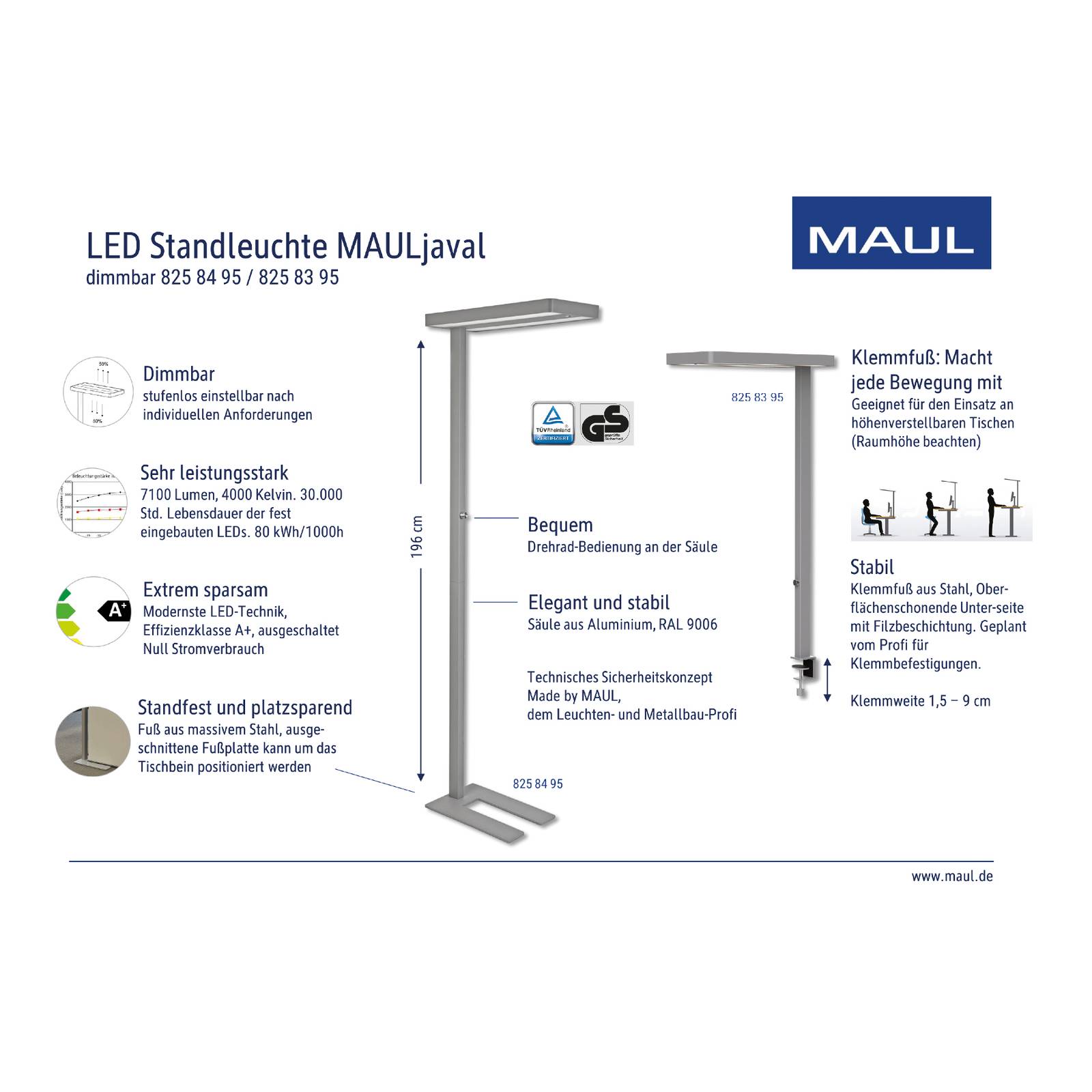 Lampa stołowa LED MAULjaval, czarna, podstawa zaciskowa