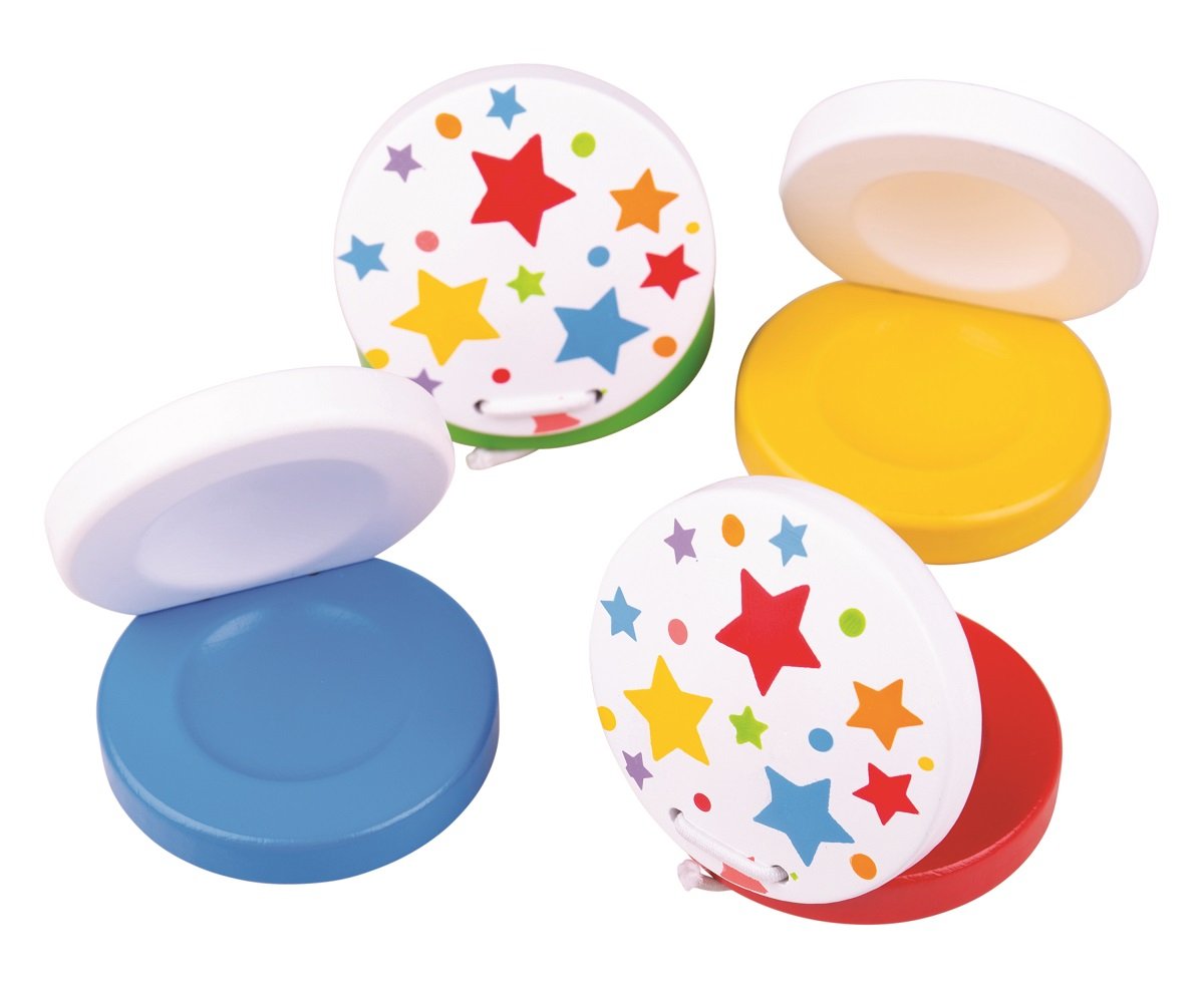 Kastaniety drewniane w kolorowe gwiazdki Bigjigs Toys BJ932 MIX