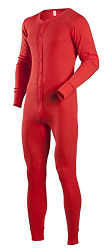 Indera Męski wysoki bawełna 1 x 1 prążkowany strój złączny, czerwony, średni
