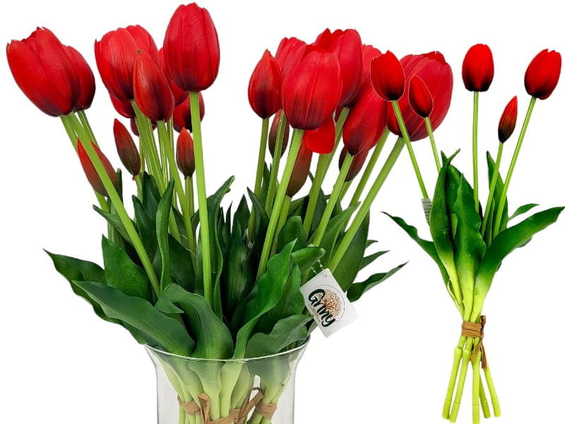 Tulipany Silikonowe 40 cm 5 sztuk jak żywe czerwony