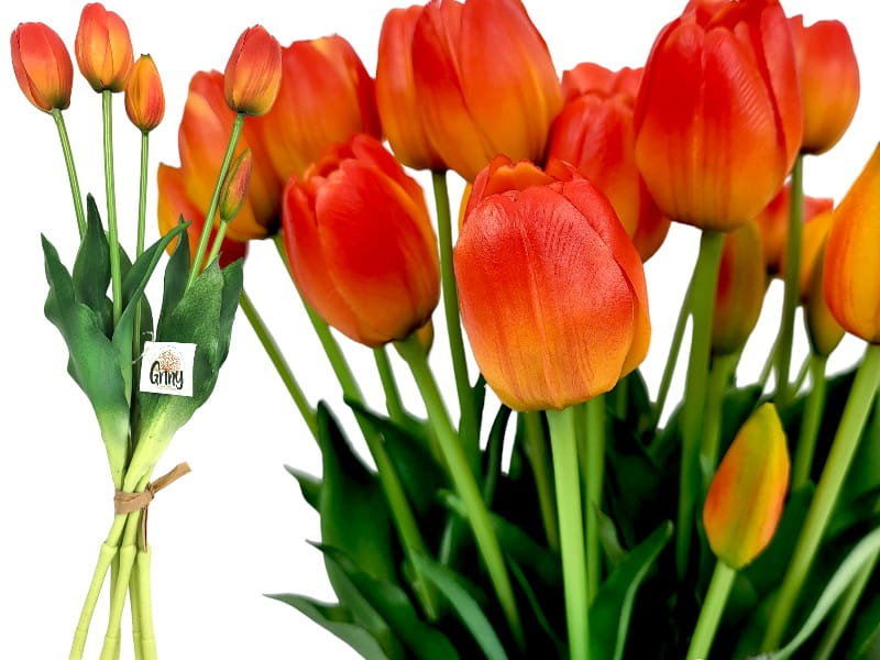 Tulipany Silikonowe 40 cm 5 sztuk jak żywe czerwono-pomarańczowy