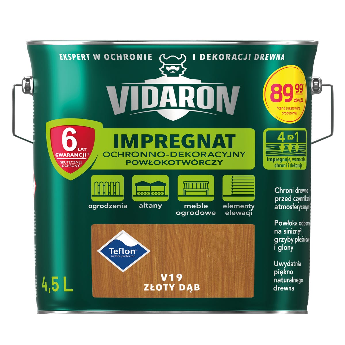 Impregnat do drewna powłokotwórczy 4.5 l Złoty dąb Vidaron 5903973221890
