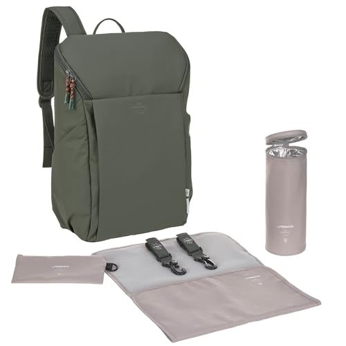LÄSSIG Plecak do przewijania dla niemowląt z podkładką do przewijania, mocowaniem do wózka dziecięcego i uchwytem na butelkę/GRE Slender Up Backpack oliwkowy