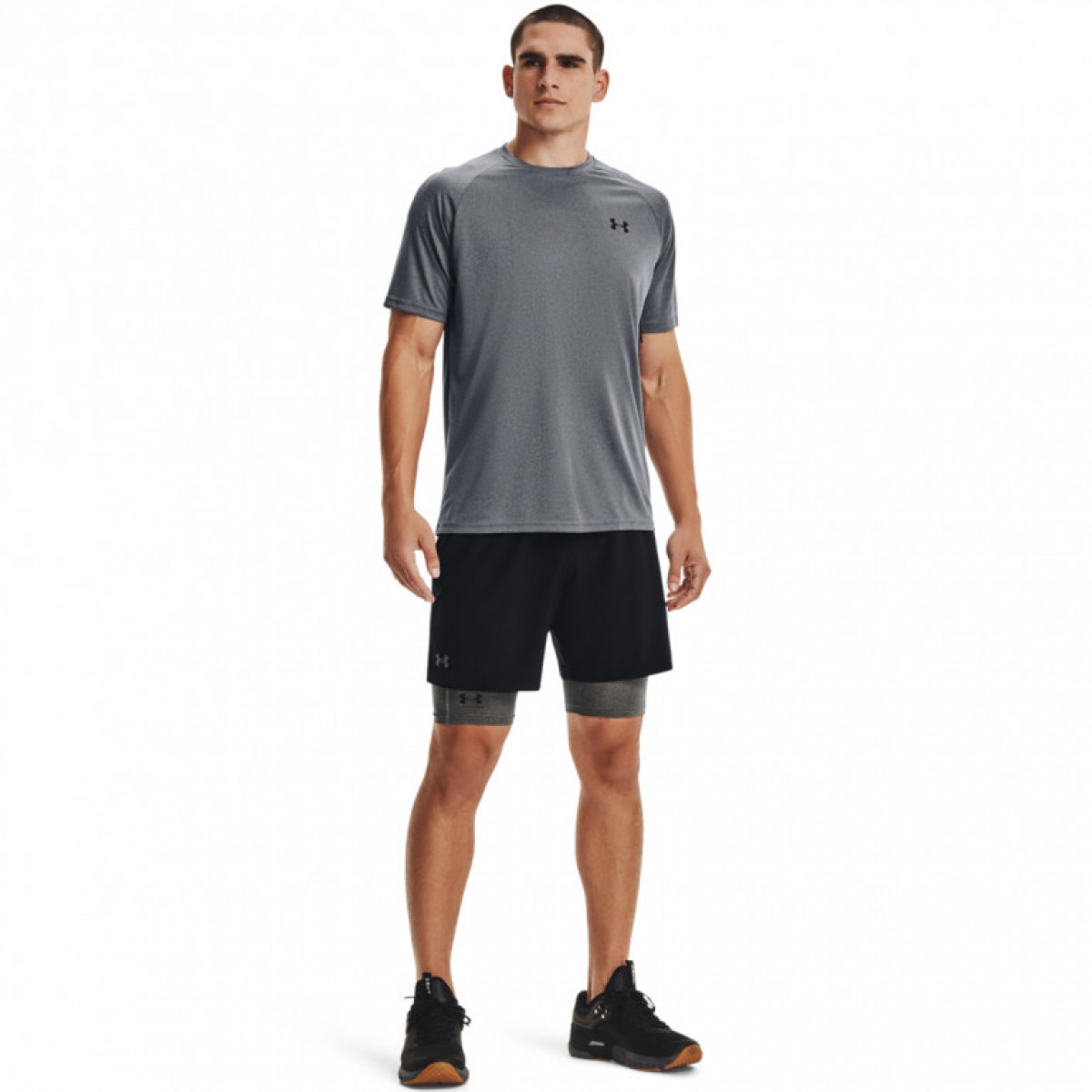 Męskie spodenki treningowe Under Armour HeatGear Pocket Long Shorts - szare - UNDER ARMOUR