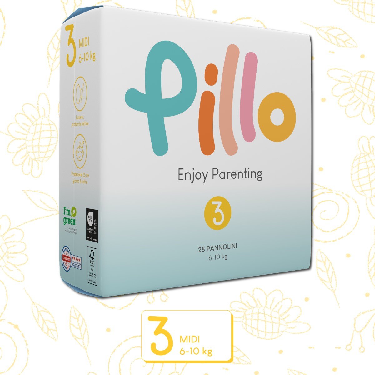 Pillo Pieluszki dla niemowląt, 168 szt., rozmiar 3 (6-10 kg)