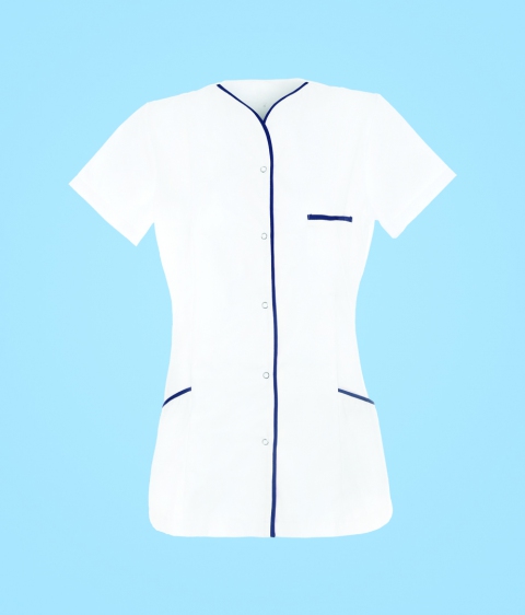 STELO ROZM. XXS Tunika medyczna rozpinana z lamówką granatową, TO88021/WHTT/XXS