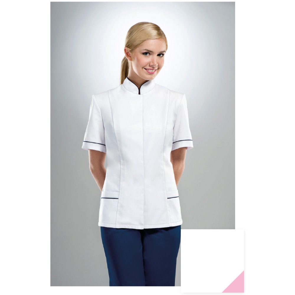 STELO ROZM. 40 Bluza medyczna rozpinana ze stójką, różowe wstawki, 71026R/WHTH/40