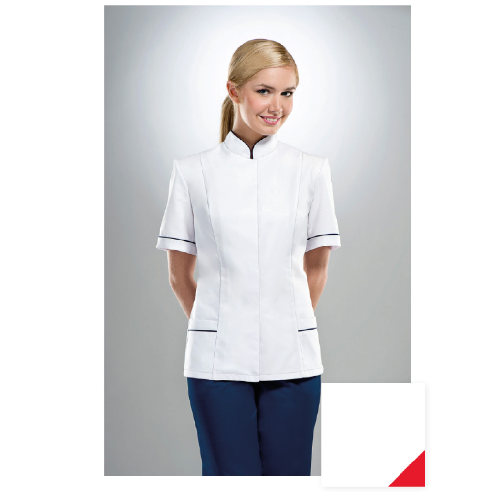 STELO ROZM. 44 Bluza medyczna rozpinana ze stójką, czerwone wstawki, 71026C/WHTH/44