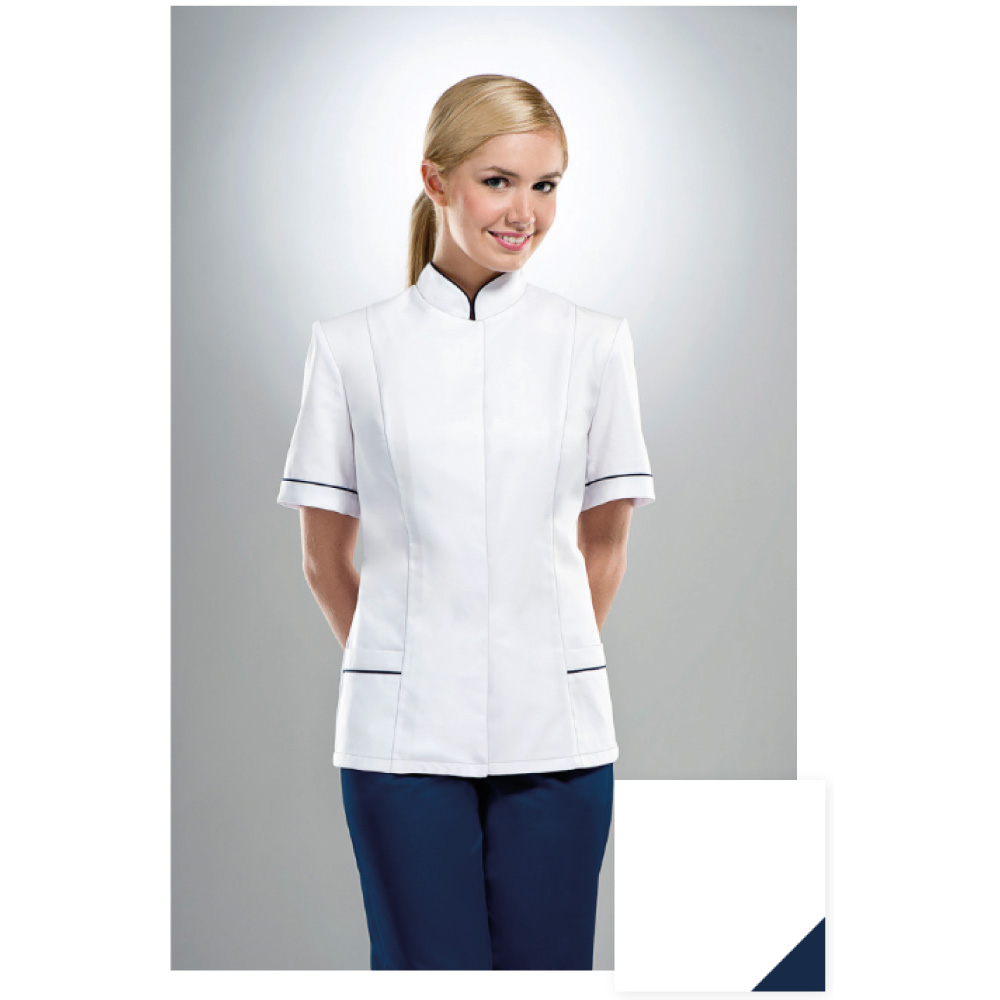 STELO ROZM. 44 Bluza medyczna rozpinana ze stójką, granatowe wstawki, 71026G/WHTH/44