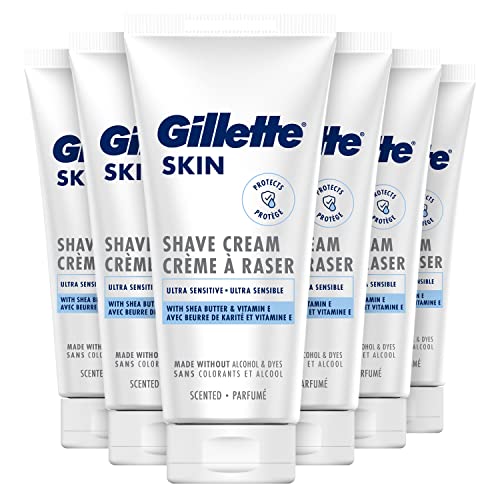 Gillette SKIN Ultra Sensitive krem nawilżający do brody, opakowanie 6 x 175 ml, tworzy cienką warstwę do kontroli gładkości, daje komfort, bez barwników i alkoholu