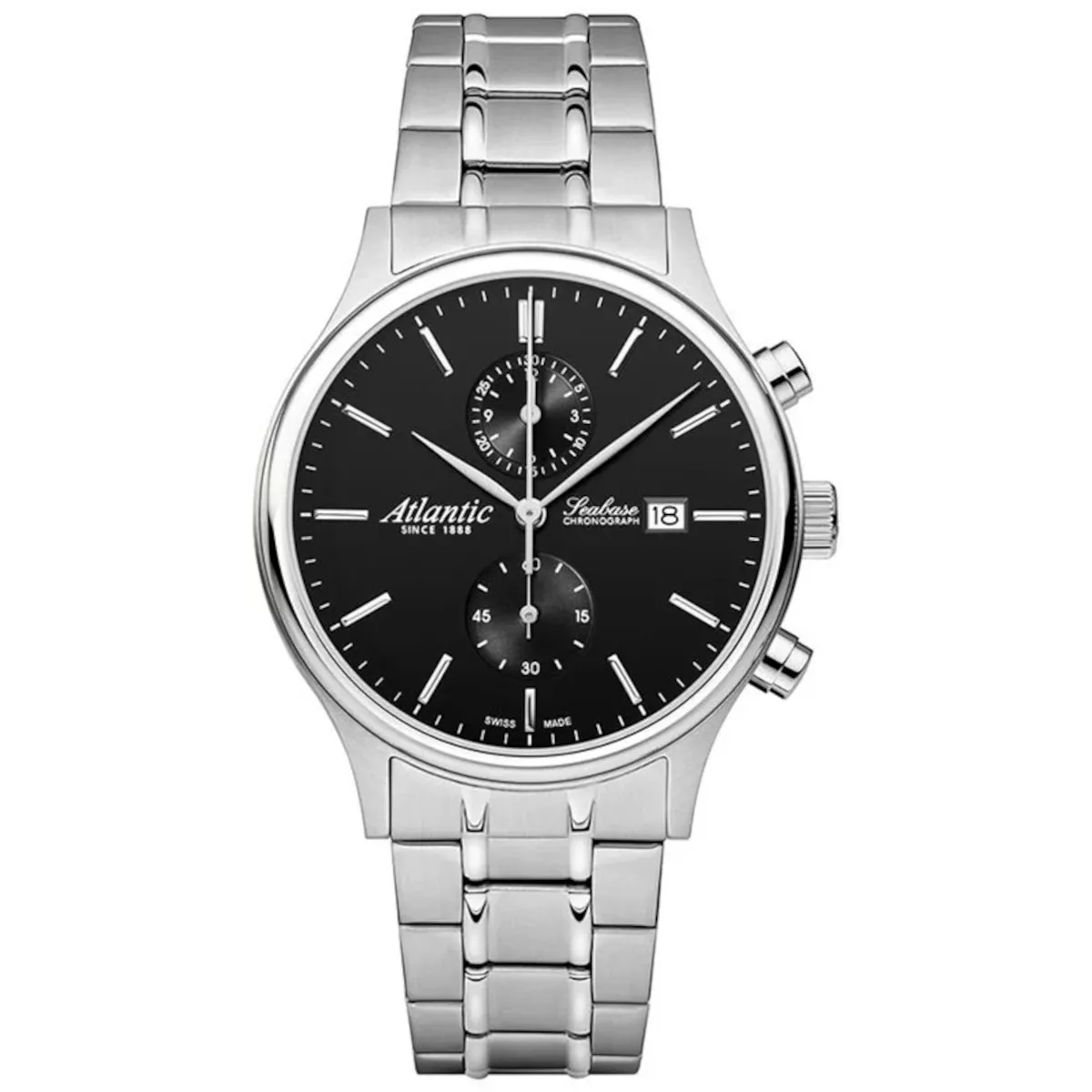 Srebrny zegarek Męski Atlantic Seabase Chronograph z bransoletą 64457.41.61