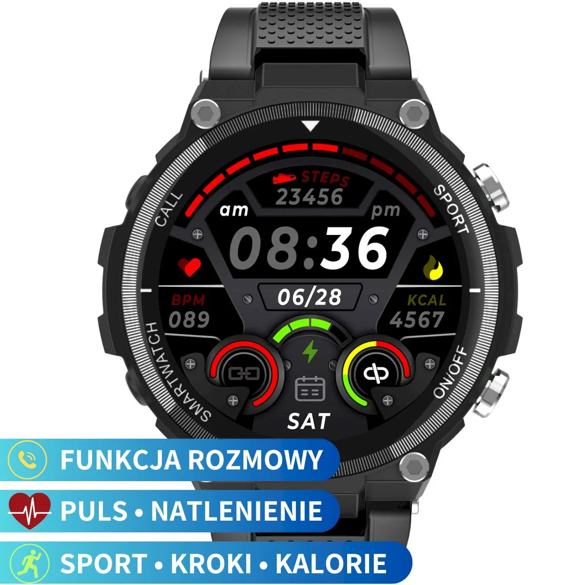 Фото - Смарт годинник Pacific Smartwatch z funkcją rozmowy czarny  34-01 Sport Kroki Kalorie Puls 