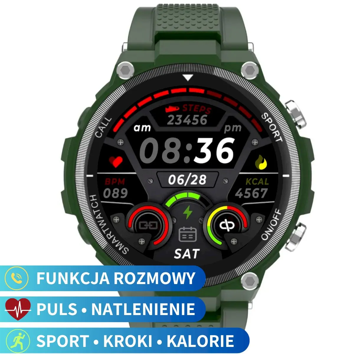 Zdjęcia - Smartwatche Pacific Smartwatch z funkcją rozmowy zielony  34-02 Sport Kroki Kalorie Pul 