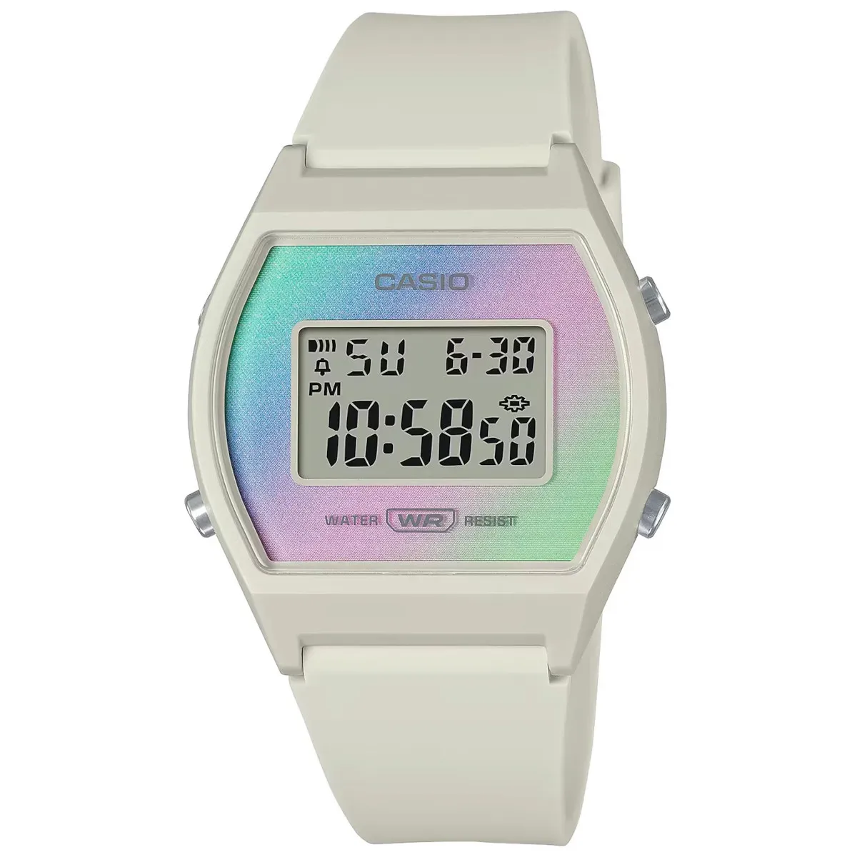 Beżowy zegarek Damski Casio Vintage LW-205H-8AEF w stylu Retro z tarczą holo