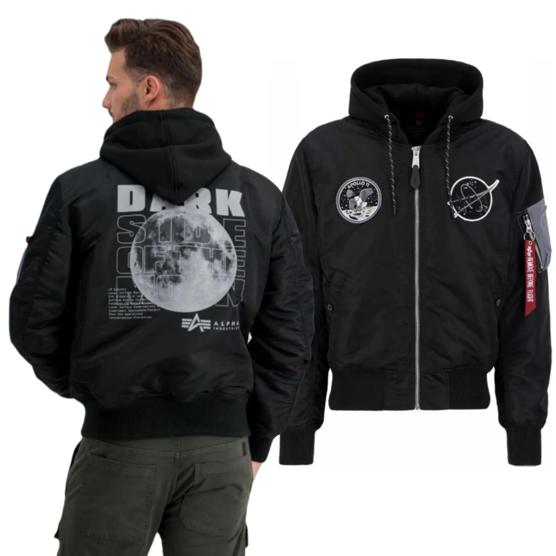 Kurtka z kapturem Alpha Industries MA-1 VF Hood Dark Side 108108 285 - Czarna/Odblaskowa