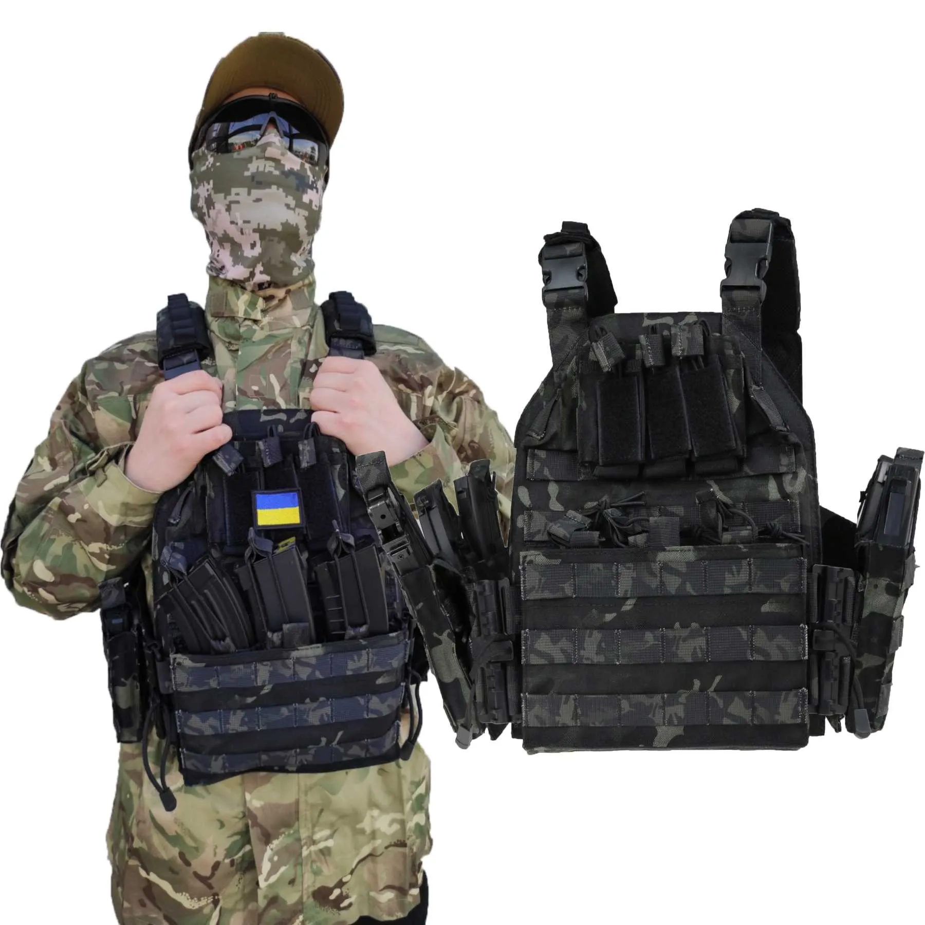 Kamizelka taktyczna typu Plate Carrier na wkłady balistyczne HELBO - Multicam Black