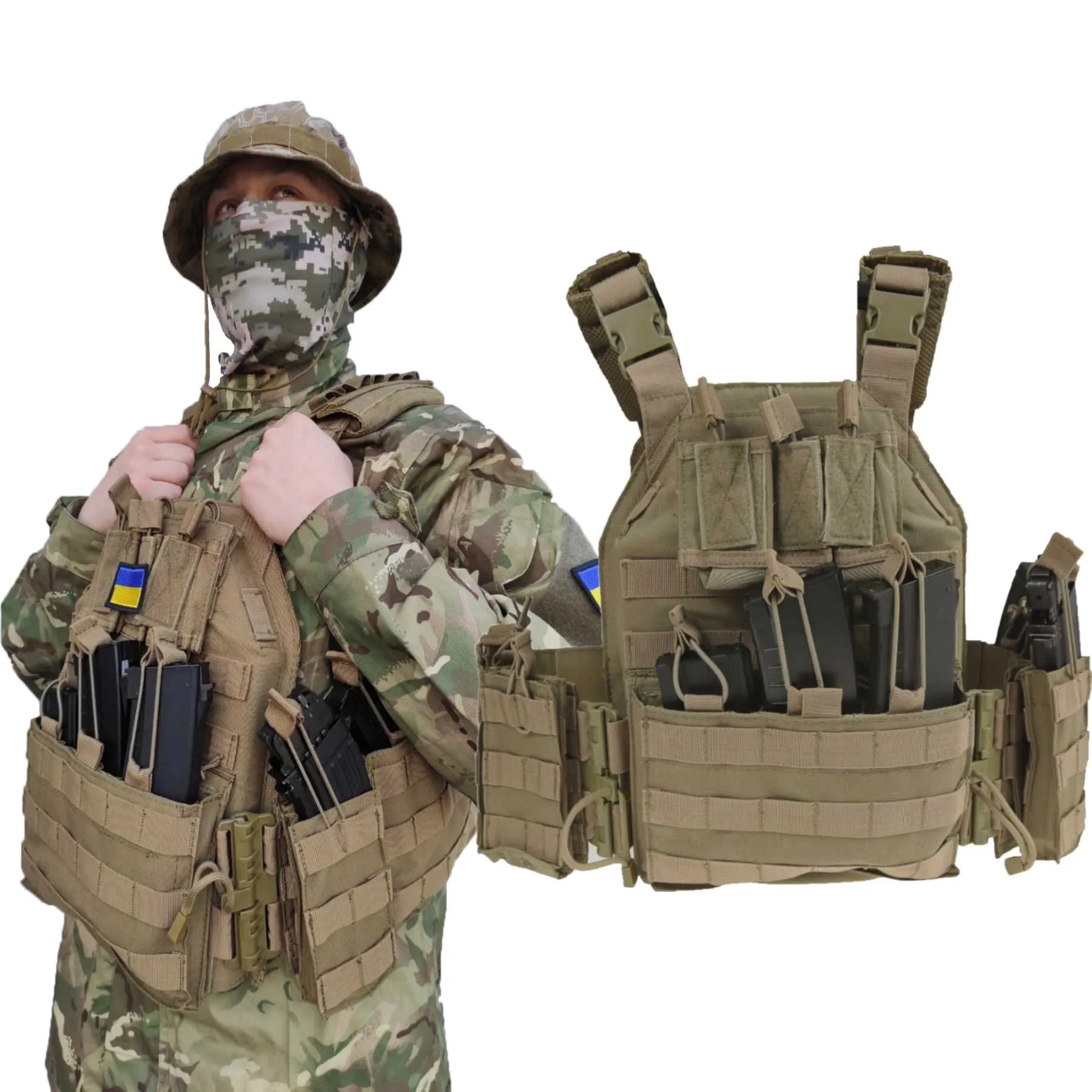Kamizelka taktyczna typu Plate Carrier na wkłady balistyczne HELBO - Coyote
