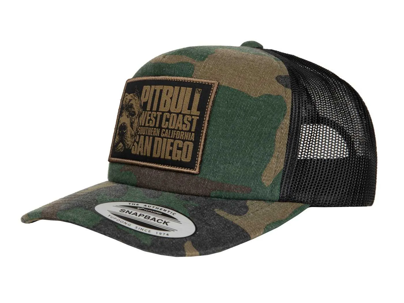 Czapka Pit Bull Snapback Camo Trucker Blood Dog - Woodland Camo