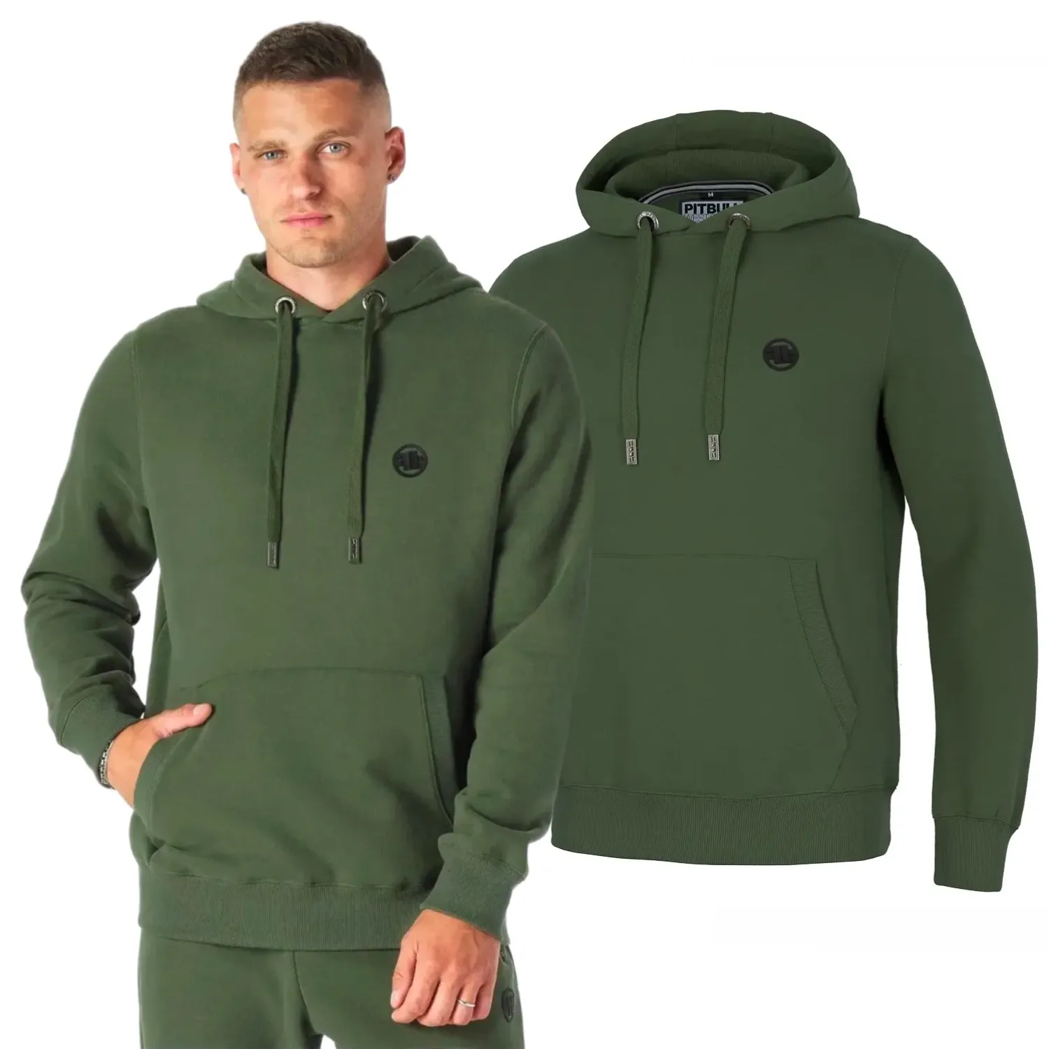 Bluza z kapturem Pit Bull New Brushed Fleece Group Small Logo - Oliwkowa