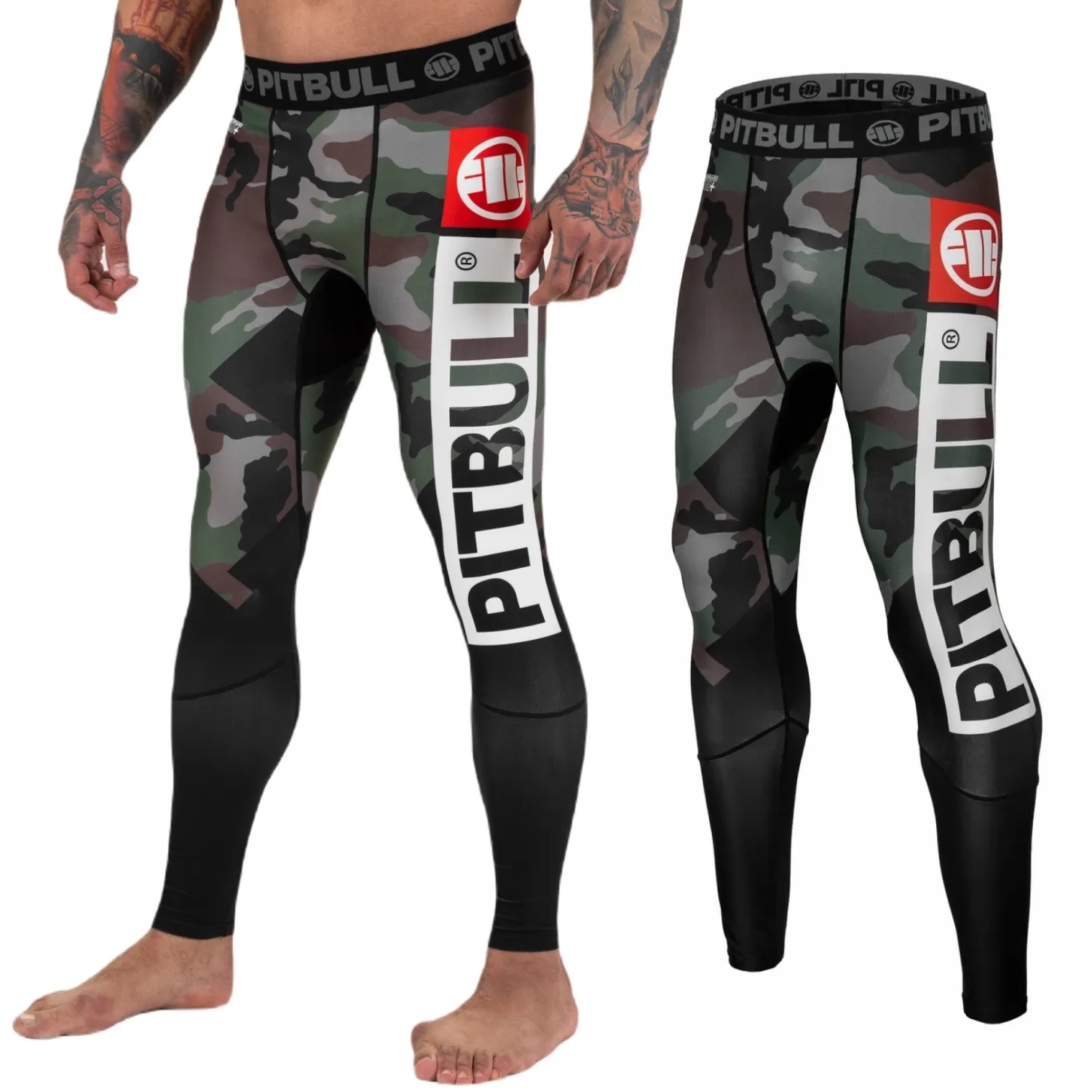 Legginsy kompresyjne Pit Bull Performance Pro plus Cross Camo - Woodland Camo