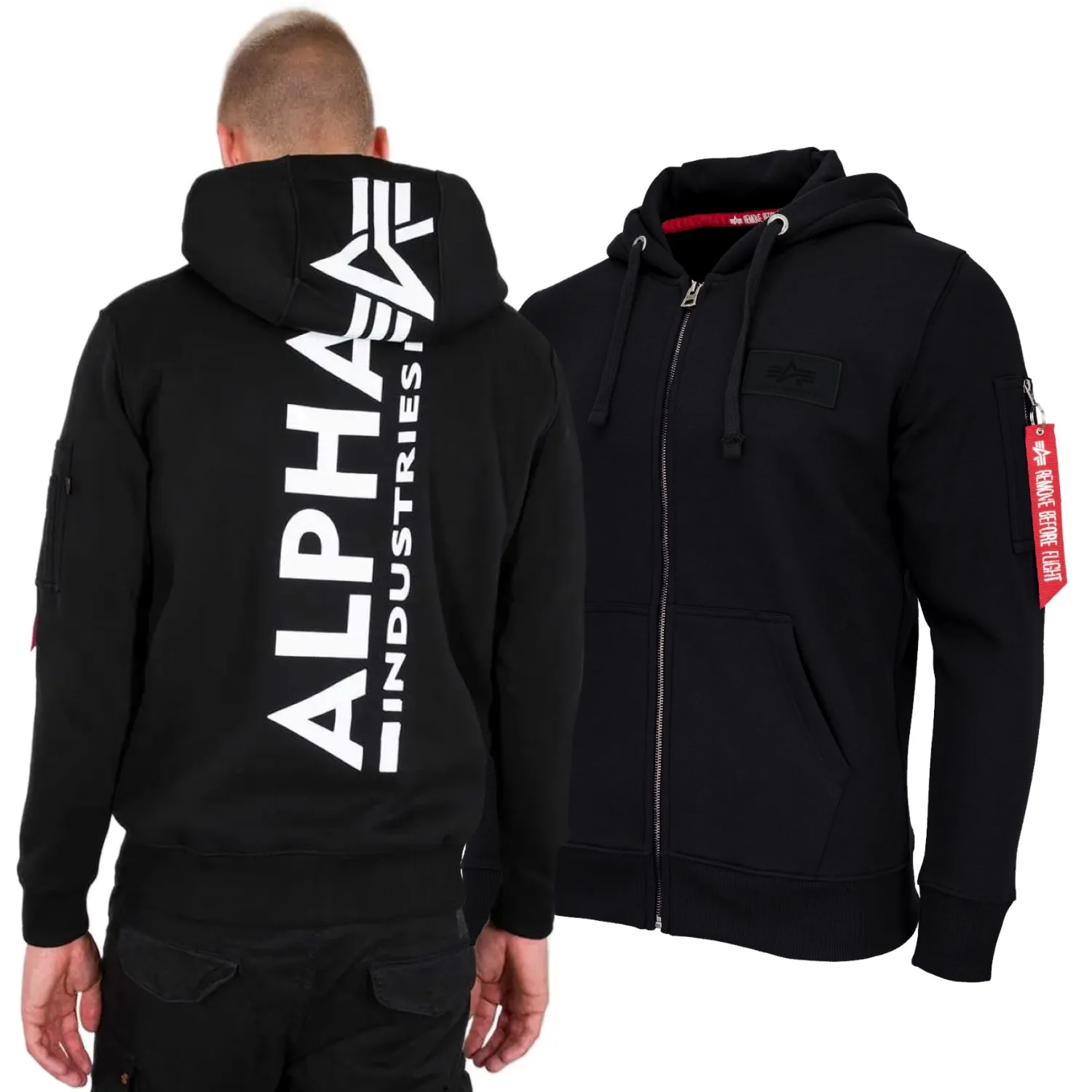 Bluza rozpinana z kapturem Alpha Industries Back Print 128342 03 - Czarna