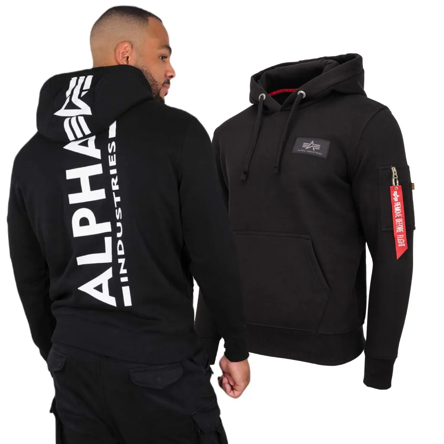 Bluza z kapturem Alpha Industries Back Print 178318 03 - Czarna