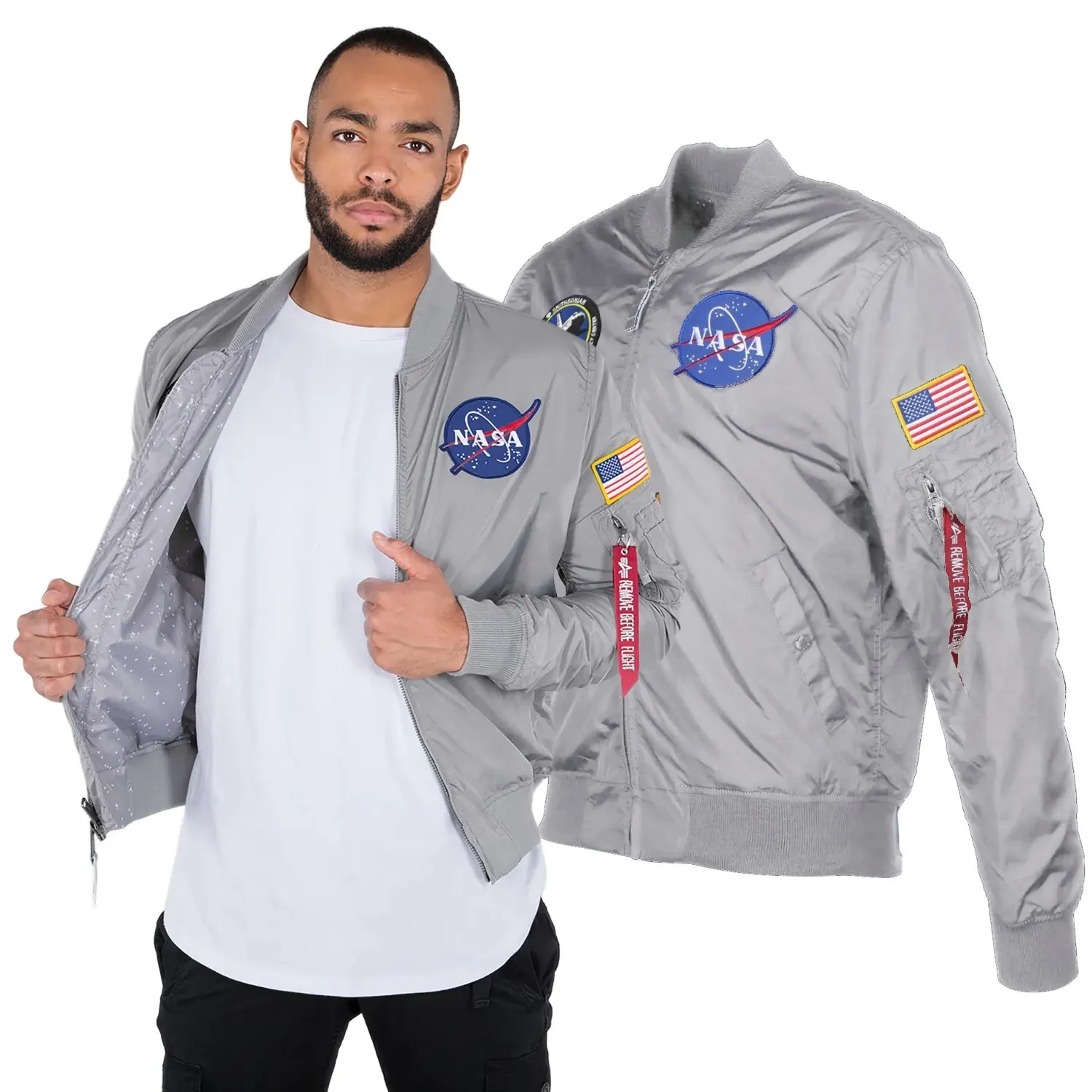 Kurtka Dwustronna Alpha Industries MA-1 TT NASA Reversible II 186101  31 - Srebrna