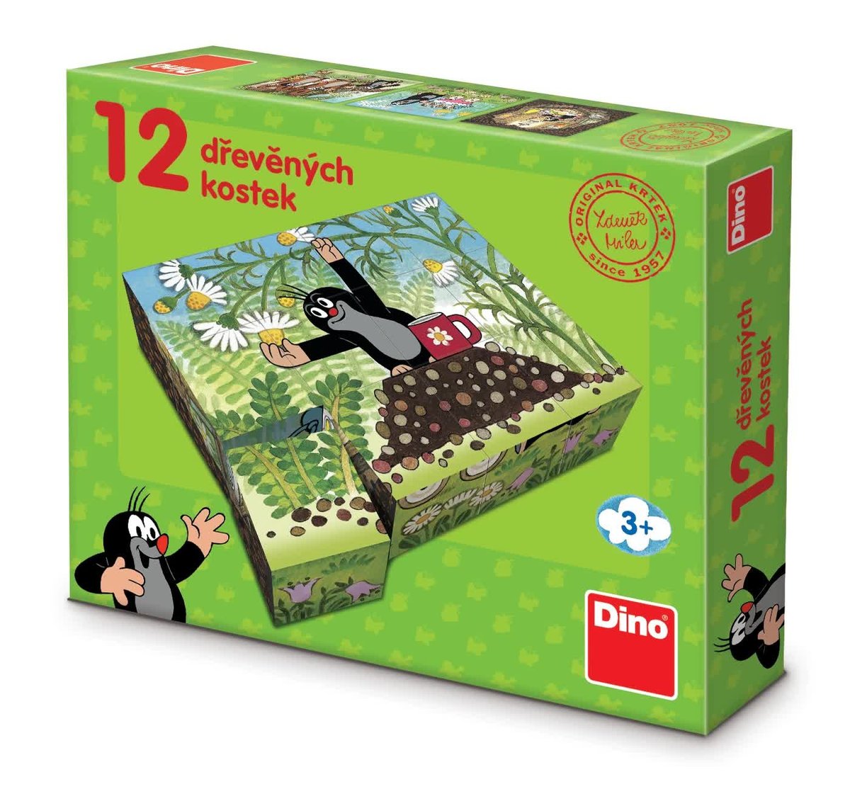 Krecik i Przyjaciele drewniane klocki obrazkowe puzzle 12 klocków 6 obrazków wiek dzieci 3+