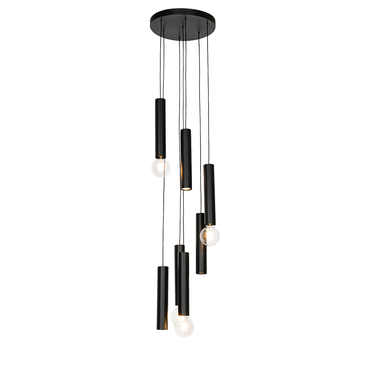 QAZQA Designerska lampa wisząca czarna okrągła 7-punktowa - Tuba