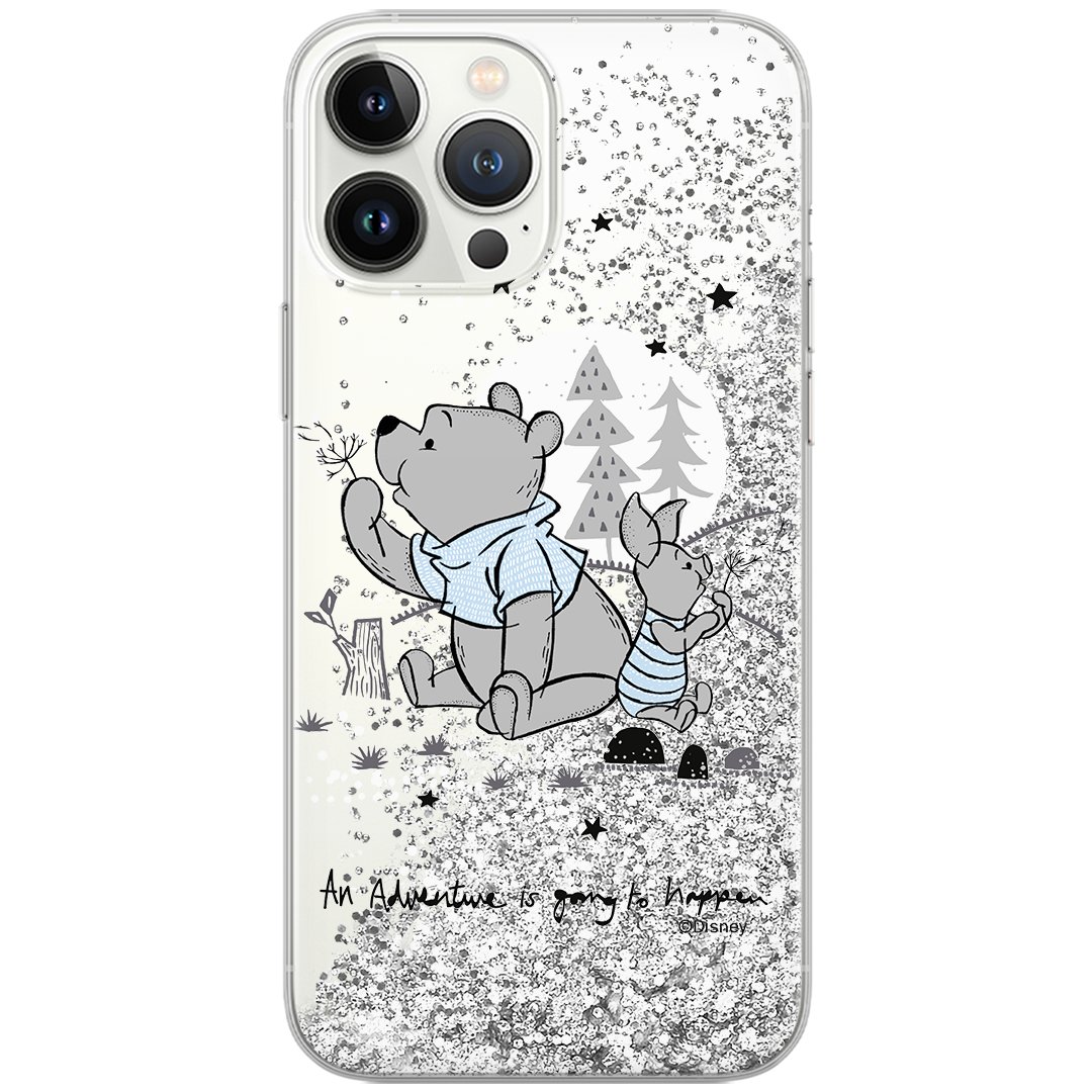 Etui płynny brokat do Apple IPHONE 14 PLUS Disney: Kubuś i Przyjaciele 008 oryginalne i oficjalnie licencjonowane, Srebrny