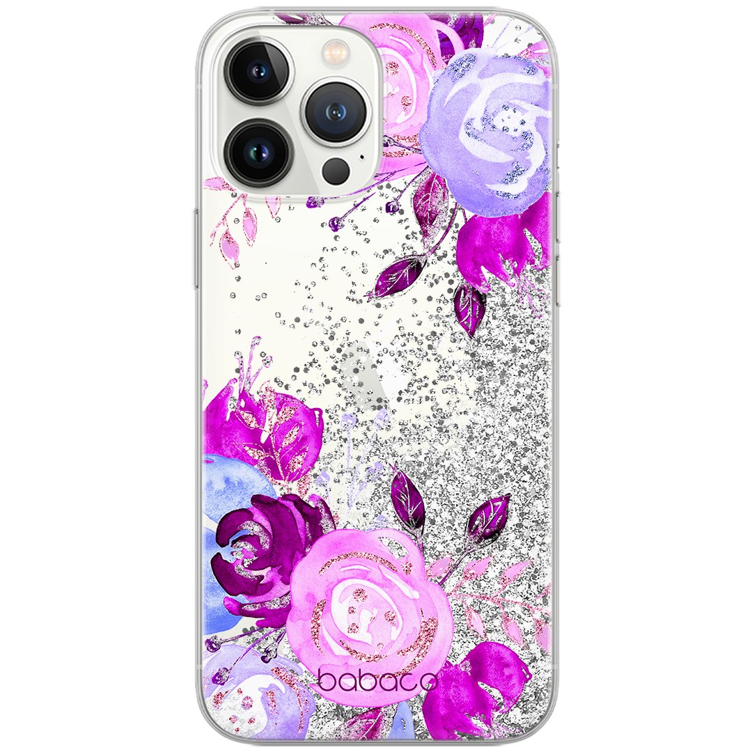 Etui płynny brokat do Apple IPHONE 12 / 12 PRO Babaco: Kwiaty 005 oryginalne i oficjalnie licencjonowane, Srebrny
