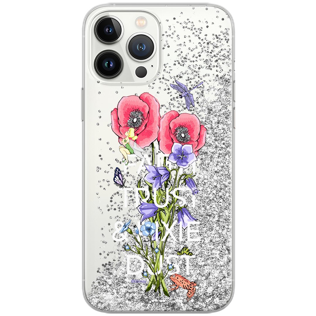 Etui płynny brokat do Apple IPHONE XR Disney: Dzwoneczek 003 oryginalne i oficjalnie licencjonowane, Srebrny