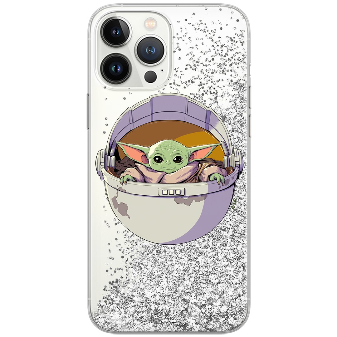 Etui płynny brokat do Apple IPHONE 12 / 12 PRO Star Wars: Baby Yoda 026 oryginalne i oficjalnie licencjonowane, Srebrny