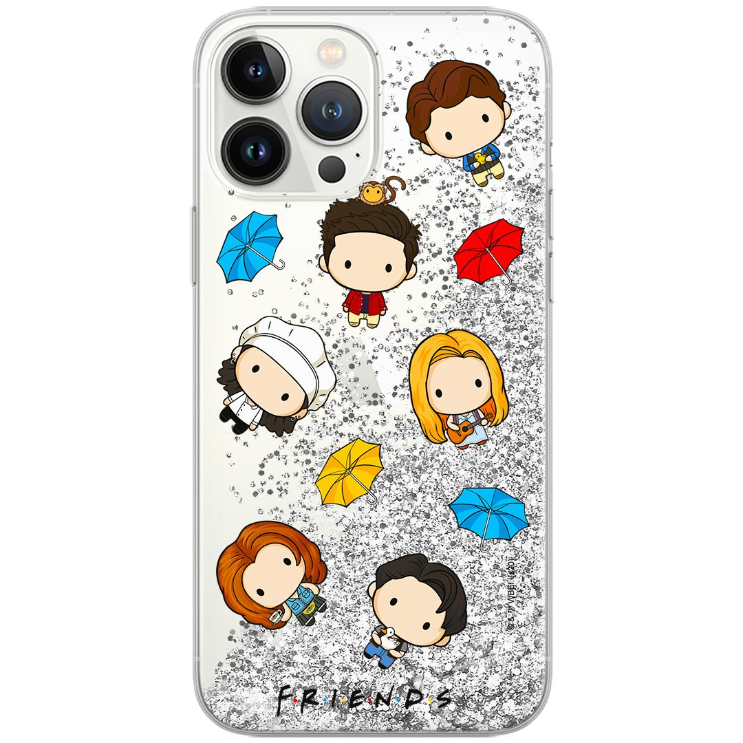 Etui płynny brokat do Apple IPHONE 14 PLUS Friends: Friends 013 oryginalne i oficjalnie licencjonowane, Srebrny
