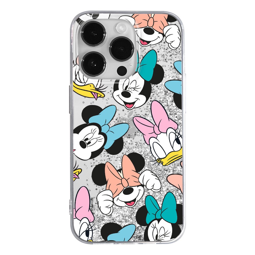 Etui płynny brokat do Apple IPHONE 14 PRO Disney: Disney Friends 018 oryginalne i oficjalnie licencjonowane, Srebrny