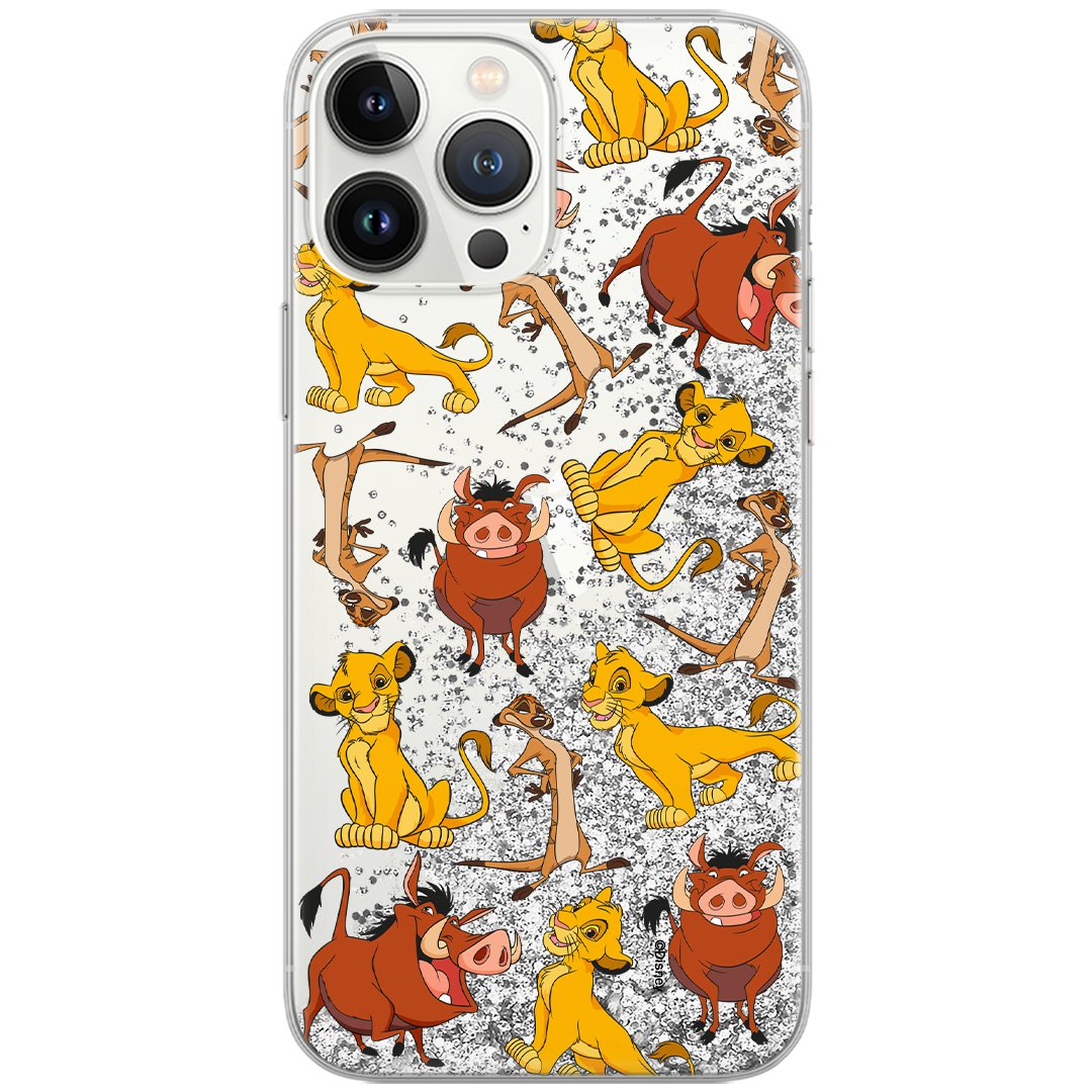 Etui płynny brokat do Apple IPHONE 12 MINI Disney: Simba i Przyjaciele 010 oryginalne i oficjalnie licencjonowane, Srebrny