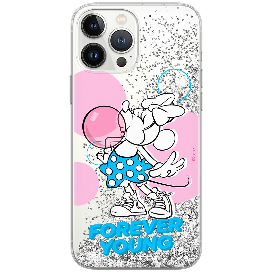 Etui płynny brokat do Apple IPHONE 13 Disney: Minnie 055 oryginalne i oficjalnie licencjonowane, Srebrny